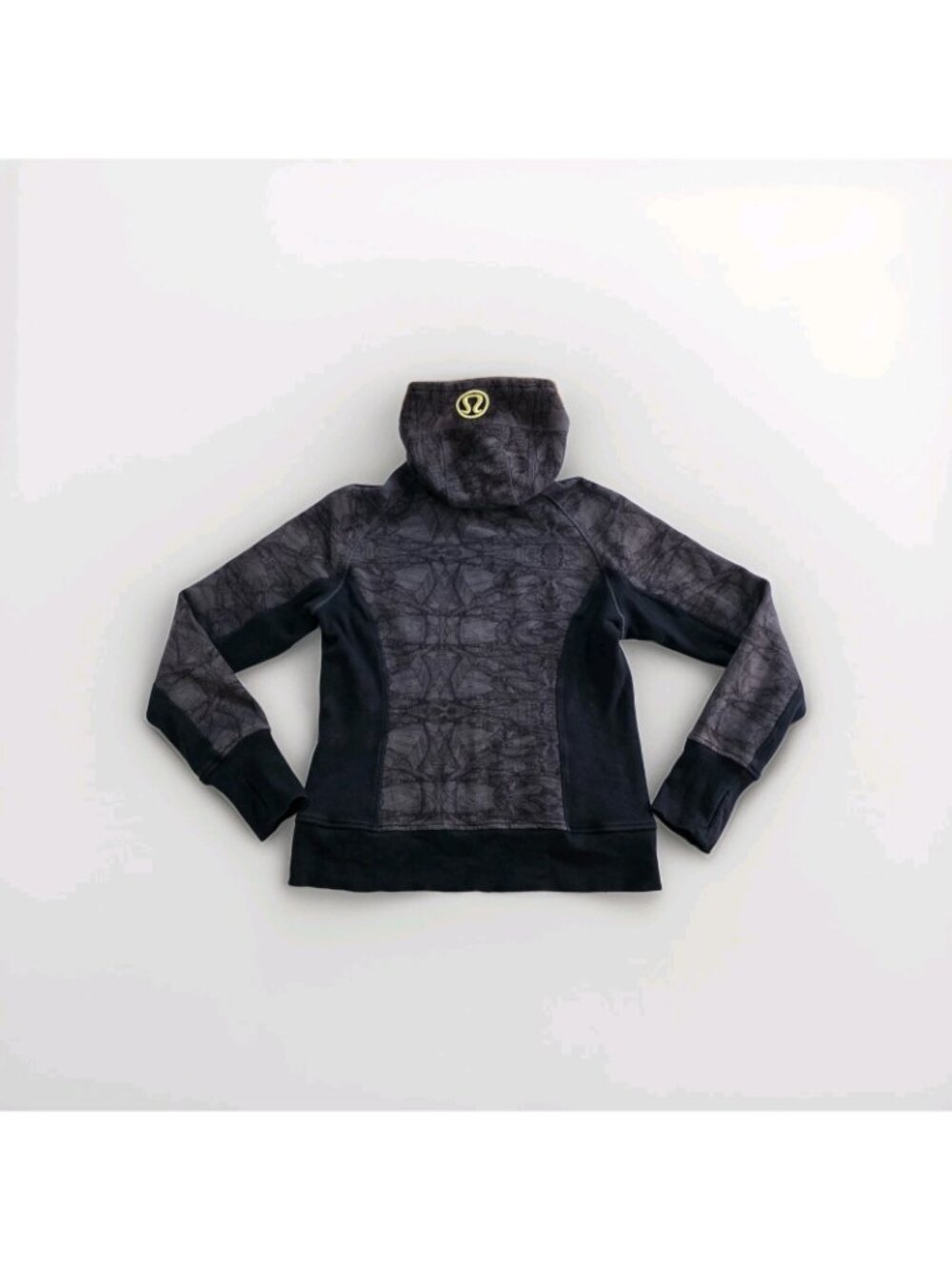 Lululemon Scuba Hoodie Womens 12 Black Gray Zip Abstract Fleece Inside Logo Yoga - Picture 2 of 16